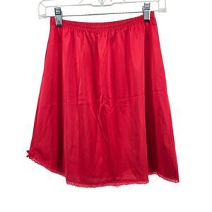 VTG Vanity Fair Red Satin Slip Skirt Size SM Coquette Romantic Cottage Dainty